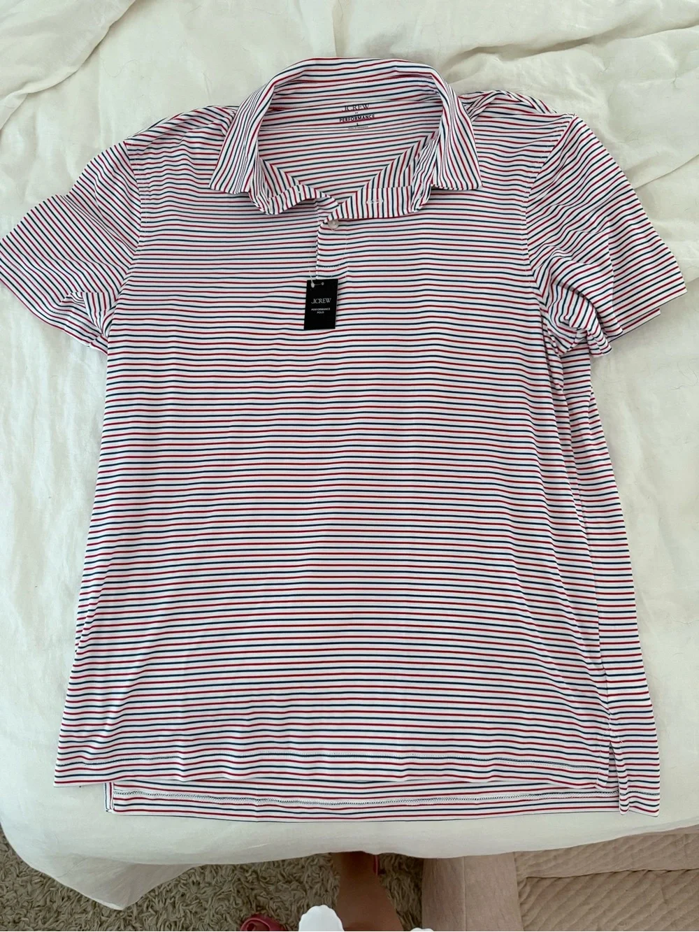 J. Crew Red & Navy Stripe Performance Polo